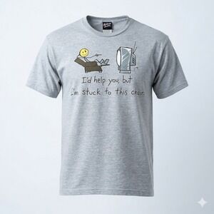 Vintage Hybrid Tees Funny Graphic T-Shirt Gray Large Stuck To This Chair TV